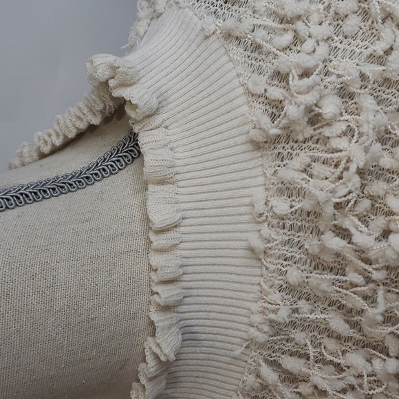 𝅺ZARA TRAFALUC Fringe Pom Pom Loose Knit Ruffle Trim Hem Cropped Sweater Top - Picture 3 of 9